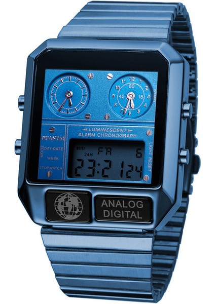 Mavi Duantaı Erkek Lüks Moda Tam Çelik Kare Saat Çift SYNCHRONOUS10-BIT LED Dijital Saat Erkekler Spor Izle Часы Мужские (Yurt Dışından)