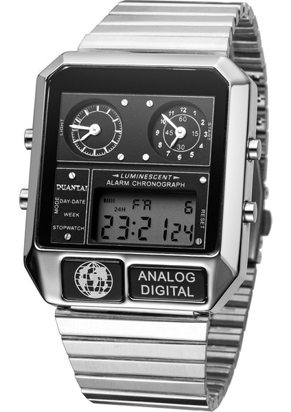 Mavi Duantaı Erkek Lüks Moda Tam Çelik Kare Saat Çift SYNCHRONOUS10-BIT LED Dijital Saat Erkekler Spor Izle Часы Мужские (Yurt Dışından) fiyatları