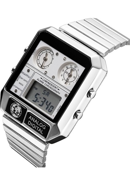 Mavi Duantaı Erkek Lüks Moda Tam Çelik Kare Saat Çift SYNCHRONOUS10-BIT LED Dijital Saat Erkekler Spor Izle Часы Мужские (Yurt Dışından) modelleri