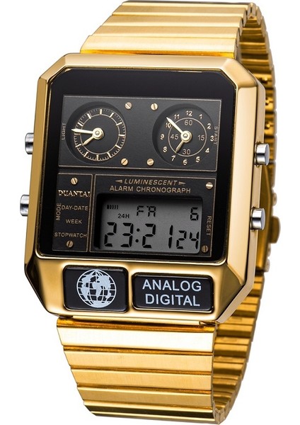 Mavi Duantaı Erkek Lüks Moda Tam Çelik Kare Saat Çift SYNCHRONOUS10-BIT LED Dijital Saat Erkekler Spor Izle Часы Мужские (Yurt Dışından) indirimleri