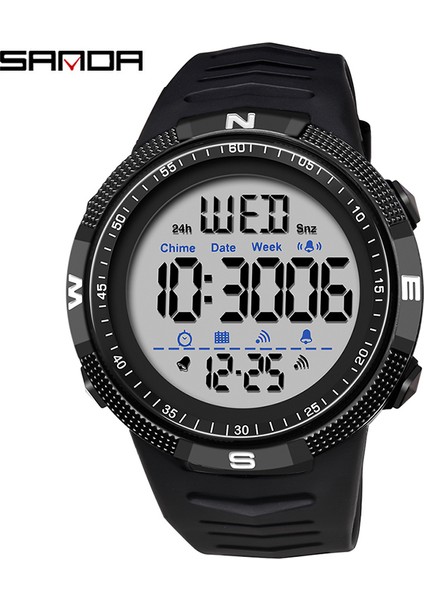 Siyah Beyaz Sanda 6014 Dijital Saat Erkekler 50 M Su Geçirmez Spor Saatler Ordu Askeri LED Işık Kronometre Saat Elektronik Reloj Hombre (Yurt Dışından) modelleri