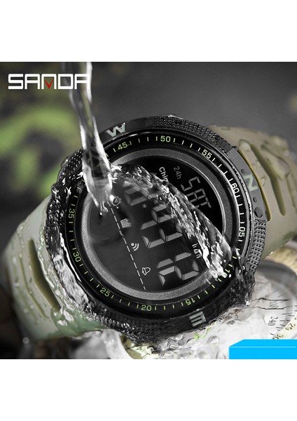 Siyah Beyaz Sanda 6014 Dijital Saat Erkekler 50 M Su Geçirmez Spor Saatler Ordu Askeri LED Işık Kronometre Saat Elektronik Reloj Hombre (Yurt Dışından) fırsatları