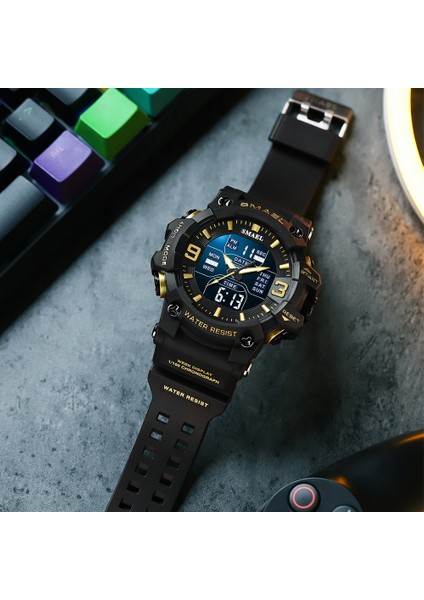 Kırmızı Kuvars Saatler Spor Dijital 50 M Su Geçirmez Saat Alarmı Otomatik Tarih Hafta Ekran LED Kol Saatleri 8049 Erkekler Izle Dijital Ikili Zaman (Yurt Dışından) fiyatları