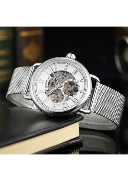 Forsınıng Erkek Saati Içi Boş Çift Küçük Daire Roma Ölçekli Mekanik Saat Dairesel Örgü Çelik Kayış Kol Saati Gümüş Saat (Yurt Dışından) fiyatları