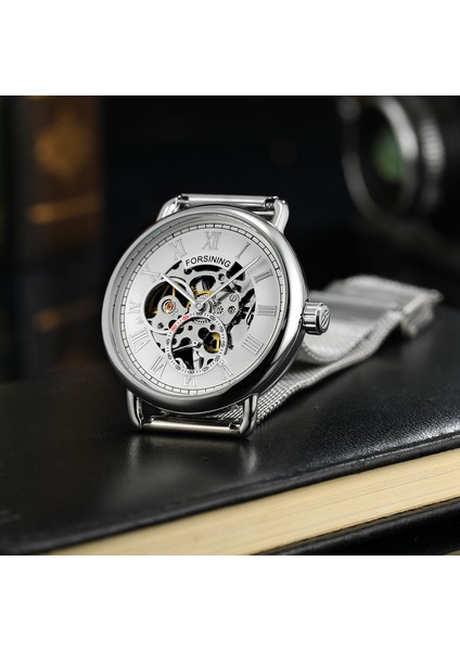 Forsınıng Erkek Saati Içi Boş Çift Küçük Daire Roma Ölçekli Mekanik Saat Dairesel Örgü Çelik Kayış Kol Saati Gümüş Saat (Yurt Dışından) modelleri