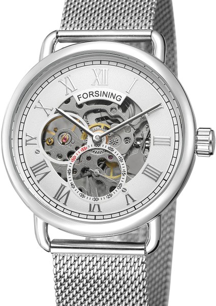 Forsınıng Erkek Saati Içi Boş Çift Küçük Daire Roma Ölçekli Mekanik Saat Dairesel Örgü Çelik Kayış Kol Saati Gümüş Saat (Yurt Dışından) indirimleri