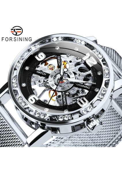 Bo Altın-Altın-Sıyah Forsining Altın Izle Erkekler Için Şeffaf Moda Elmas Mekanik Erkek Saatler Top Marka Lüks Saat Часы Мужские (Yurt Dışından)