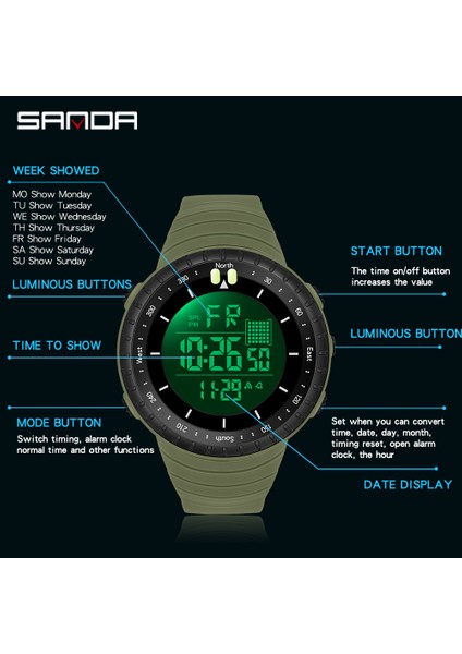 Siyah-B Erkekler Dijital Askeri Spor Saatler Adam Açık Koşu Yüzmek Büyük Arama LED Kol Saati Chronograph Erkek Izle Su Geçirmez Reloj (Yurt Dışından)