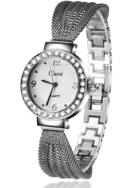 Gümüş Lüks Taklidi Bilezik Izle Kadın Gül Altın Örgü Kadın Saatler Moda Çelik Bayanlar Kol Saati Kuvars Saat Montre Femme (Yurt Dışından)