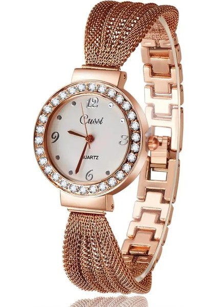 Gümüş Lüks Taklidi Bilezik Izle Kadın Gül Altın Örgü Kadın Saatler Moda Çelik Bayanlar Kol Saati Kuvars Saat Montre Femme (Yurt Dışından) fiyatları