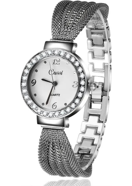 Gümüş Lüks Taklidi Bilezik Izle Kadın Gül Altın Örgü Kadın Saatler Moda Çelik Bayanlar Kol Saati Kuvars Saat Montre Femme (Yurt Dışından) fırsatları