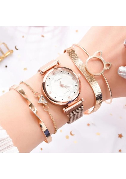 Yeşil 2020 Yeni Alaşım Örgü Kayış Bayan Izle Çiçek Kadranı Quartz Saat 5 Parça Set Mıknatıs Toka Rahat Kadın Izle Bilezik Izle (Yurt Dışından) fırsatları