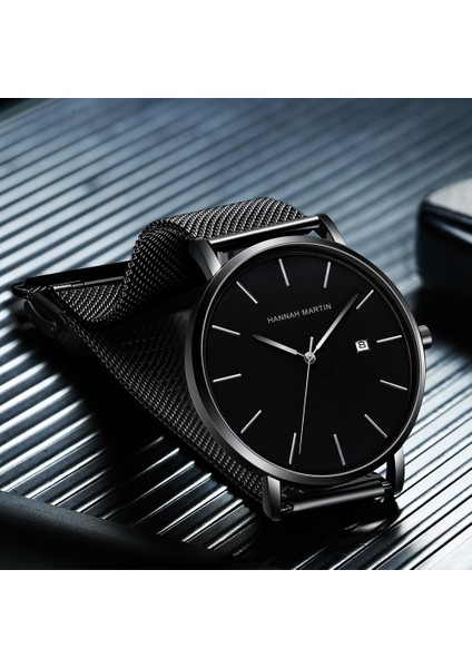 151L-WYY Klasik Bauhaus Tasarım Erkekler Izle Koyu Mavi Japonya Kuvars Su Geçirmez Paslanmaz Çelik Moda Iş Takvimi Ultra Ince Saatler (Yurt Dışından)