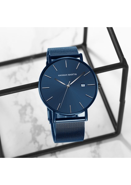 151L-WYY Klasik Bauhaus Tasarım Erkekler Izle Koyu Mavi Japonya Kuvars Su Geçirmez Paslanmaz Çelik Moda Iş Takvimi Ultra Ince Saatler (Yurt Dışından)