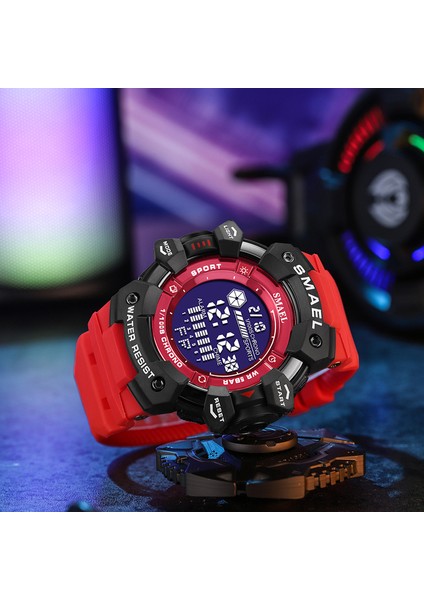 Kırmızı Beyaz Smael Yaratıcı Spor Saatler Erkekler LED Ekran Elektronik Saat Moda Gençlik Geri Sayım Kronometre Dijital Kol Saati Erkek (Yurt Dışından)