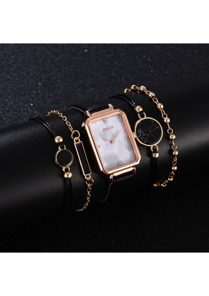 5 Adet Set Siyah 5 Adet Set Saatler Kadın Moda Kare Yeşil Kadran Deri Bayan Bilezik Saatler Set Kuvars Kol Saati Siyah Saat Dropshipping (Yurt Dışından)