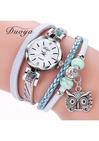 Gökyüzü Mavi Yeni Moda Kadın Kızlar Saatler Analog Kuvars Baykuş Kolye Bayan Elbise Bilezik Saatler Relogio Feminino Casual Bayan Kol Saati (Yurt Dışından)