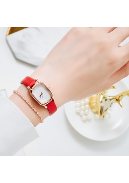 XR4511-RD-RG Moda Kadın Deri Izle Basit Kuvars Twatch Zarif Kadın Küçük Gül Altın Kadran Bilezik Izle Kadın Reloj Mujer Saat (Yurt Dışından)