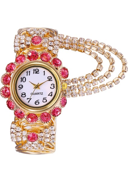 Pembe Renkli Lüks Bilezik Saatler Kadınlar Için Rhinestones ile Kristal Analog Bayanlar Kuvars Saatı Bayanlar Elbise Hediyelik Saat (Yurt Dışından) modelleri