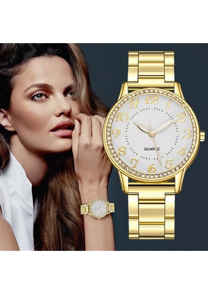 D Bayanlar Lüks Elmas Kuvars Kol Saatleri Moda ve Asil Altın Bayan Saati Yuvarlak Bilezik Saat Montre Femme # S30 (Yurt Dışından)