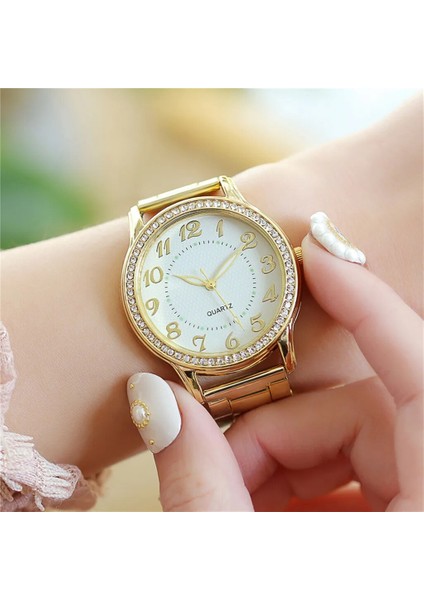 D Bayanlar Lüks Elmas Kuvars Kol Saatleri Moda ve Asil Altın Bayan Saati Yuvarlak Bilezik Saat Montre Femme # S30 (Yurt Dışından)