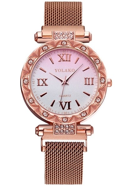 Pembe Altın Yeni Moda Bayanlar Lüks Saatler Örgü Mıknatıs Toka Kuvars Izle Kadınlar Hediye Için Rahat Bilezik Saatler Relogio Feminino Saat (Yurt Dışından)