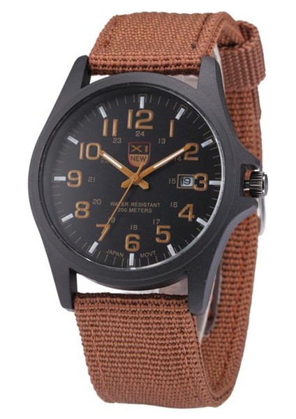 162228BROWN Xınew Izle Moda Erkekler Spor Saatler Erkekler Kanvas Kayış Saatler Askeri Kuvars Bilek Izle Horloge Heren Erkek Kol Saat 2022 (Yurt Dışından)