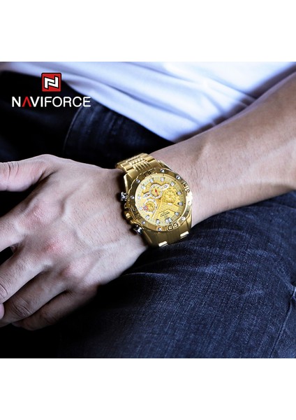 Gg Navıforce Moda Saatler Erkekler Için Lüks Orijinal Klasik Kuvars Saat Analog Kronograf Spor Su Geçirmez Çelik Bant Kol Saati (Yurt Dışından)