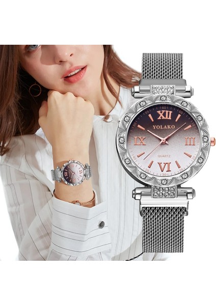 Pembe Altın Yeni Moda Bayanlar Lüks Saatler Örgü Mıknatıs Toka Kuvars Izle Kadınlar Hediye Için Rahat Bilezik Saatler Relogio Feminino Saat (Yurt Dışından) fiyatları