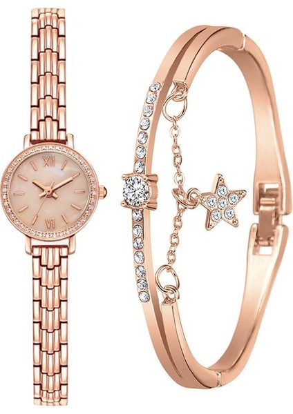 Tüm Rg Set 2 Adet Kadın Bilezik Saatler Set Lüks Gül Altın Çelik Bant Kol Saati Kuvars Izle Kadınlar Için Moda Kristal Saat Reloj Mujer (Yurt Dışından)