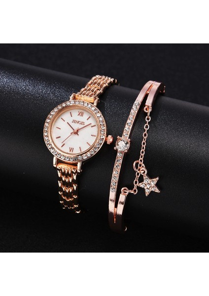Tüm Rg Set 2 Adet Kadın Bilezik Saatler Set Lüks Gül Altın Çelik Bant Kol Saati Kuvars Izle Kadınlar Için Moda Kristal Saat Reloj Mujer (Yurt Dışından) fiyatları