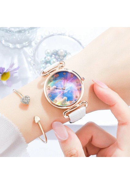 Mavi Kadın Moda Izle Kadın Deri Kemer Bilezik Saatler Mermer Boyama Bayanlar Kuvars Saat Elbise Kol Saatleri Reloj Mujer (Yurt Dışından) modelleri