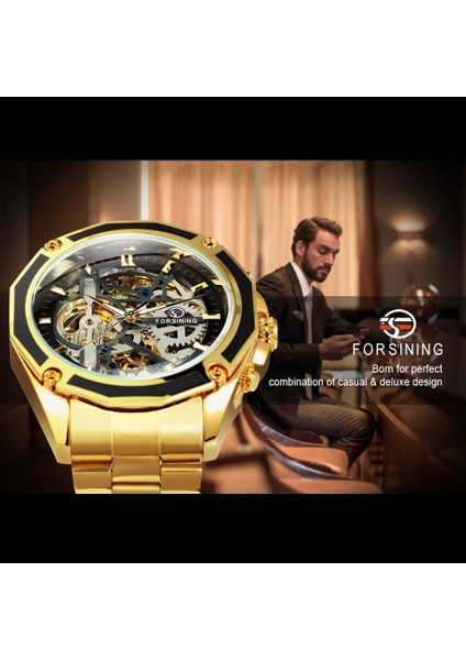 Kutu Siyah-Gümüş Forsining Steampunk Otomatik Mekanik Saat Erkekler Için Askeri Saatler Aydınlık Eller Gümüş Paslanmaz Çelik Kayış Yeni (Yurt Dışından) indirimleri