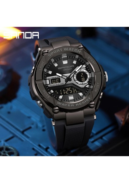Siyah Mavi 1 Sanda Adam Kuvars Izle Erkek LED Dijital Kronograf 50 M Su Geçirmez Açık Havada Erkekler Için Spor Bilek Saatler Saat Reloj De Hombre (Yurt Dışından)