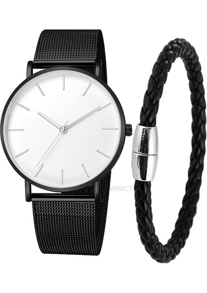 Siyah-Beyaz-Bileklik Erkek Saat Manyetik Bilezik Ultra Ince Kuvars Izle Erkekler Ince Örgü Çelik Su Geçirmez Spor Saat Siyah Relogio Masculino (Yurt Dışından)