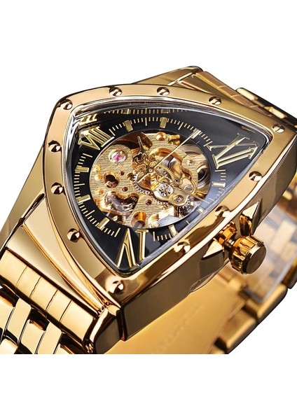 GMT1199-2 Duncougar Üçgen Kadran Mekanik Otomatik Saat Gümüş Paslanmaz Çelik Düzensiz Gündelik Iş Saati (Yurt Dışından)