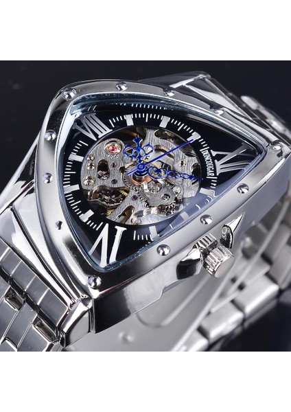 GMT1199-2 Duncougar Üçgen Kadran Mekanik Otomatik Saat Gümüş Paslanmaz Çelik Düzensiz Gündelik Iş Saati (Yurt Dışından) fiyatları