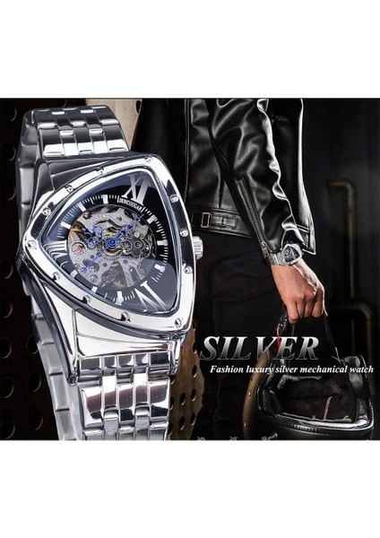 GMT1199-2 Duncougar Üçgen Kadran Mekanik Otomatik Saat Gümüş Paslanmaz Çelik Düzensiz Gündelik Iş Saati (Yurt Dışından) modelleri