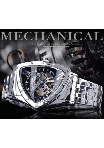 GMT1199-2 Duncougar Üçgen Kadran Mekanik Otomatik Saat Gümüş Paslanmaz Çelik Düzensiz Gündelik Iş Saati (Yurt Dışından) fırsatları