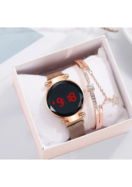 Siyah Lüks LED Izle Kadınlar Manyetik Bilezik Saatler Gül Altın Dijital Elbise Izle Kuvars Kol Saati Bayanlar Saat Relogio Feminino (Yurt Dışından) fiyatları