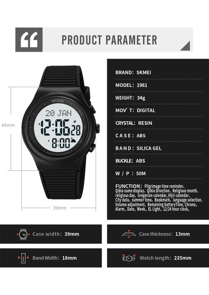 Renk 3 Skmeı Moda Arka Işık Müslüman Ezan Erkekler Saatler Kıble Pusulası ile Namaz Için Ezan Alarmı Hicri Islam Kol Saati Reloj Hombre (Yurt Dışından) modelleri