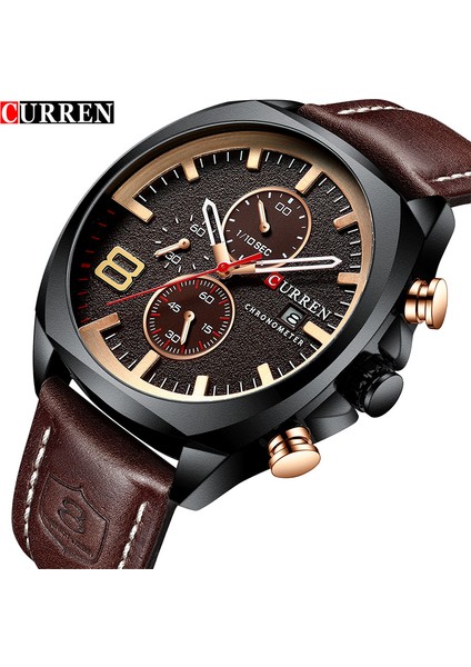 Kahve Yeni Erkek Izle Curren Üst Marka Lüks Erkek Kuvars Kol Saati Erkek Chronograph Askeri Spor Tarih Saat Relogio Masculino (Yurt Dışından)