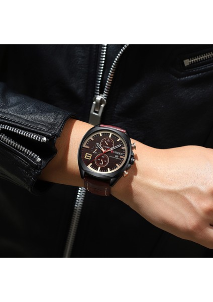 Kahve Yeni Erkek Izle Curren Üst Marka Lüks Erkek Kuvars Kol Saati Erkek Chronograph Askeri Spor Tarih Saat Relogio Masculino (Yurt Dışından)