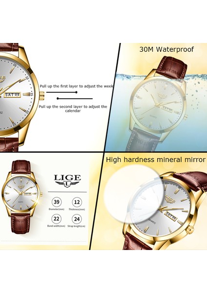 Siyah Mavi Lıge Erkek Lüks Quartz Saat Takvim Su Geçirmez Erkekler Analog Saatler El Saati Deri Kayış Iş Kol Saati Hediye Adam Için (Yurt Dışından)