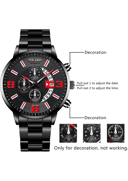 Gösterildiği Gibi 13 Reloj Hombre Erkek Moda Iş Saatleri Erkekler Iş Rahat Paslanmaz Çelik Kuvars Izle Adam Takvim Saat Relogio Masculino (Yurt Dışından)