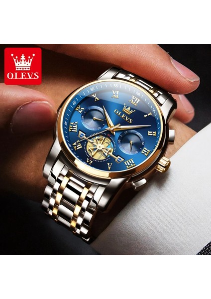 Gök Mavisi Olevs Izle Erkekler Için Lüks Çok Fonksiyonlu Su Geçirmez Aydınlık Paslanmaz Çelik Takvim/hafta Ekran Iş Üst Kuvars Erkek Izle (Yurt Dışından) modelleri