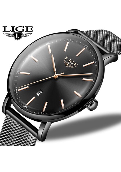 Gül Altın Mavi Lıge Izle Erkekler Için Üst Marka Lüks Aydınlık Erkek Saatler Ince Örgü Çelik Kuvars Kol Saati Otomatik Tarih Izle Adam Reloj Hombre + Kutu (Yurt Dışından)