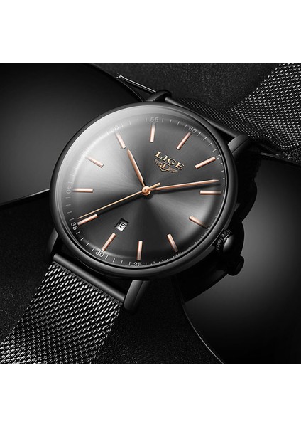 Gül Altın Mavi Lıge Izle Erkekler Için Üst Marka Lüks Aydınlık Erkek Saatler Ince Örgü Çelik Kuvars Kol Saati Otomatik Tarih Izle Adam Reloj Hombre + Kutu (Yurt Dışından)