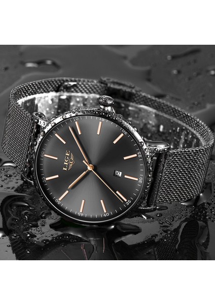 Gül Altın Mavi Lıge Izle Erkekler Için Üst Marka Lüks Aydınlık Erkek Saatler Ince Örgü Çelik Kuvars Kol Saati Otomatik Tarih Izle Adam Reloj Hombre + Kutu (Yurt Dışından)