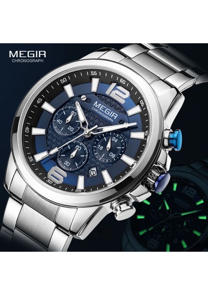 Kara Kutu Megır 2020 Lüks Saatler Erkekler Üst Marka Paslanmaz Çelik Su Geçirmez Aydınlık Kol Saati Mavi Spor Kronograf Quartz Saat Adam (Yurt Dışından) fiyatları